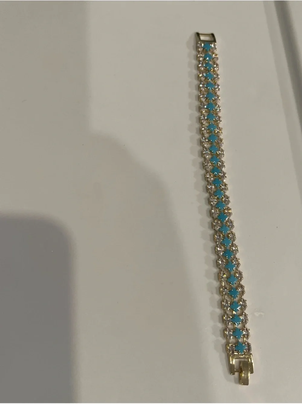 Gold-Tone Turquoise Crystal Tennis Bracelet - Elegant Women's Jewelry